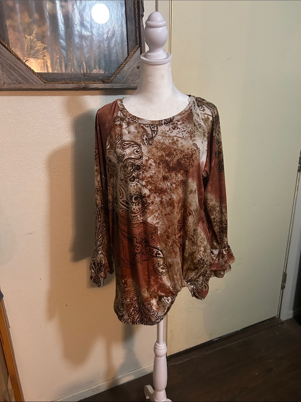 Women's Paisley & Tie-Dye Tunic Top - Brown